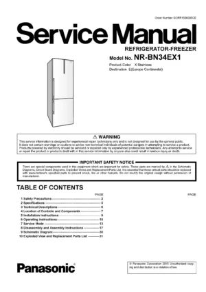 Panasonic nr bn34ex1 service manual cover with LG logo, service website path, washer model codes and service caution notice