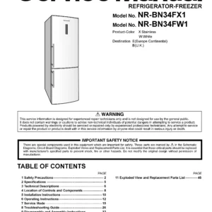 Panasonic nr bn34fx1 bn34fw1 service manual cover with LG logo, service website path, washer model codes and service caution notice