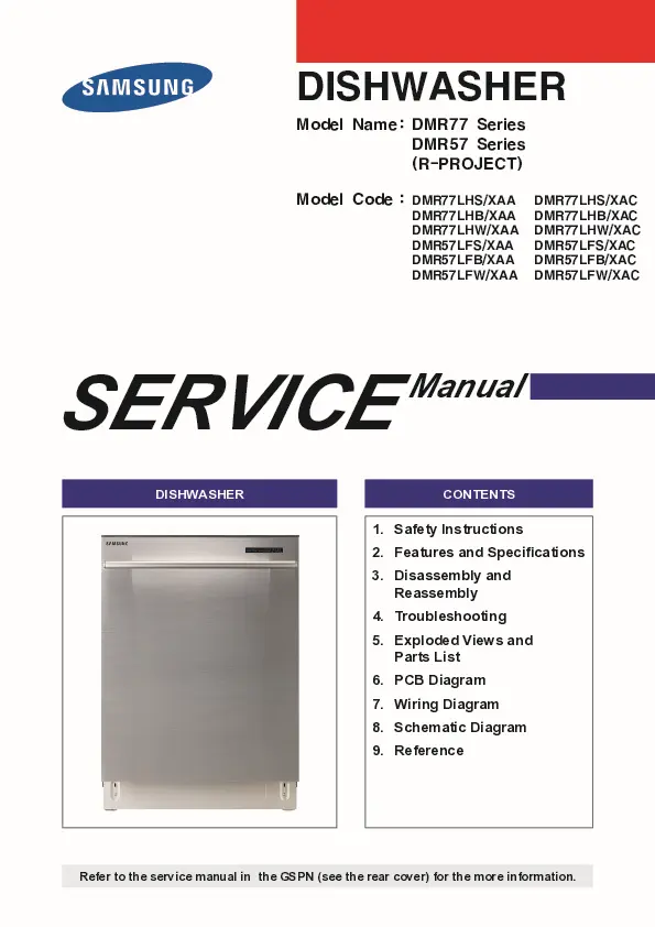 Samsung dmr77lhw service manual cover dishwasher service manual with model codes and service caution notice
