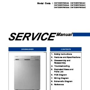 Samsung dmt300rfs service manual cover dishwasher service manual with model codes and service caution notice