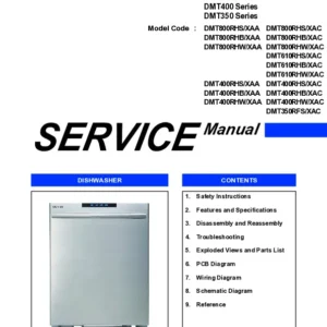 Samsung dmt610rhs service manual cover dishwasher service manual with model codes and service caution notice