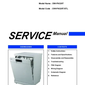 Samsung dw fn320t fn320w service manual cover dishwasher service manual with model codes and service caution notice