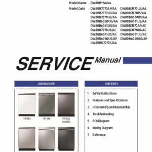 Samsung dw80b7070ap dw80b7070us dw80b7070ug service manual cover dishwasher service manual with model codes and service caution notice