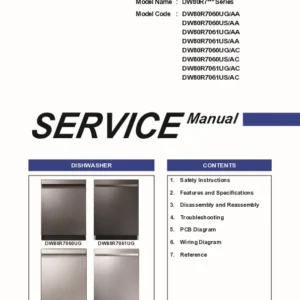 Samsung dw80r7060ug dw80r7060us service manual cover dishwasher service manual with model codes and service caution notice