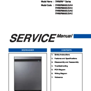 Samsung dw80r9950ug dw80r9950us service manual cover dishwasher service manual with model codes and service caution notice