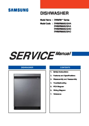 Samsung dw80r9950ug dw80r9950us service manual cover dishwasher service manual with model codes and service caution notice