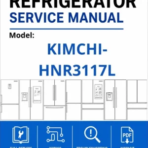 Samsung kimchi hnr3117l service manual cover with model code and showing a line drawing of the refrigerator