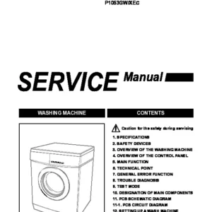 Samsung p1053 service manual cover cover with photo of the washing machine, model code and type and manual contents