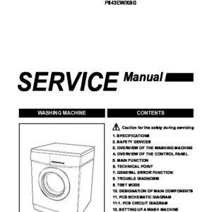 Samsung p843 service manual cover cover with photo of the washing machine, model code and type and manual contents