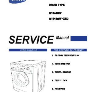 Samsung q1044 service manual cover cover with photo of the washing machine, model code and type and manual contents