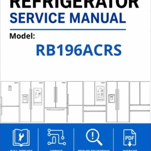 Samsung rb196acrs service manual cover with model code and showing a line drawing of the refrigerator