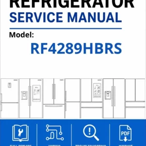 Samsung rf4289hbrs service manual cover with model code and showing a line drawing of the refrigerator