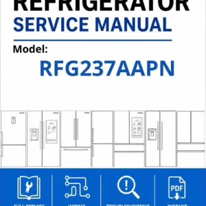 Samsung rfg237aapn service manual cover with model code and showing a line drawing of the refrigerator