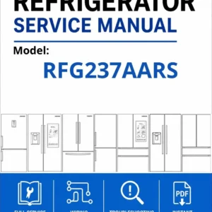 Samsung rfg237aars service manual cover with model code and showing a line drawing of the refrigerator