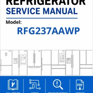 Samsung rfg237aawp service manual cover with model code and showing a line drawing of the refrigerator