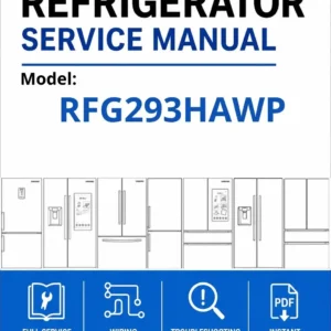 Samsung rfg293hawp service manual cover with model code and showing a line drawing of the refrigerator