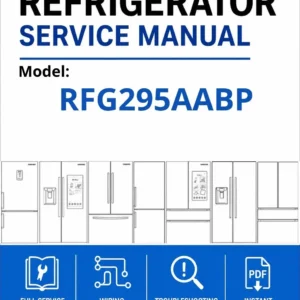 Samsung rfg295aabp service manual cover with model code and showing a line drawing of the refrigerator