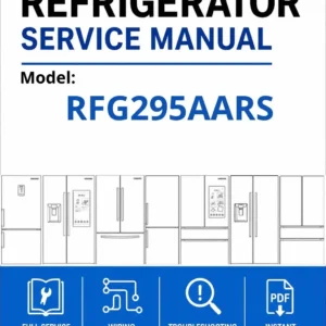 Samsung rfg295aars service manual cover with model code and showing a line drawing of the refrigerator