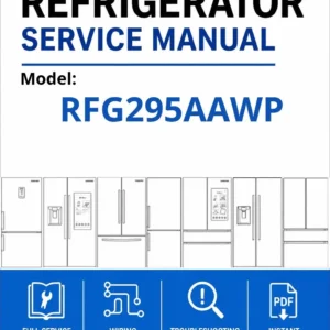 Samsung rfg295aawp service manual cover with model code and showing a line drawing of the refrigerator