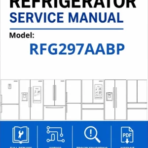 Samsung rfg297aabp service manual cover with model code and showing a line drawing of the refrigerator