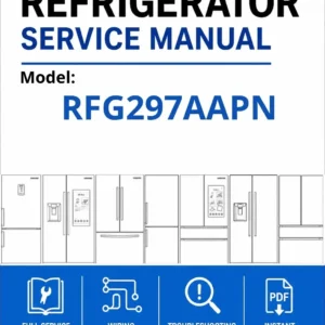 Samsung rfg297aapn service manual cover with model code and showing a line drawing of the refrigerator
