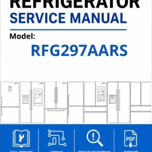 Samsung rfg297aars service manual cover with model code and showing a line drawing of the refrigerator