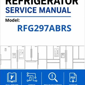 Samsung rfg297abrs service manual cover with model code and showing a line drawing of the refrigerator