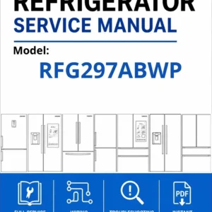 Samsung rfg297abwp service manual cover with model code and showing a line drawing of the refrigerator