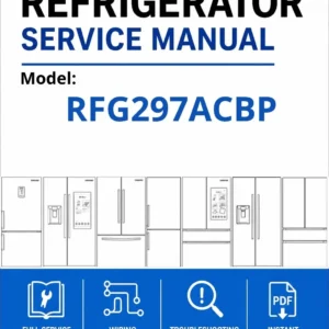 Samsung rfg297acbp service manual cover with model code and showing a line drawing of the refrigerator