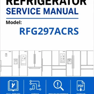 Samsung rfg297acrs service manual cover with model code and showing a line drawing of the refrigerator