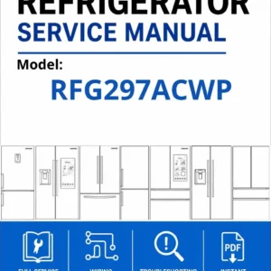 Samsung rfg297acwp service manual cover with model code and showing a line drawing of the refrigerator