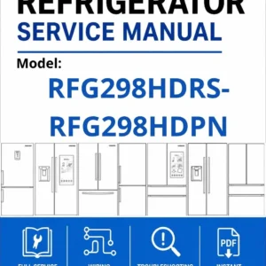 Samsung rfg298hdrs rfg298hdpn service manual cover with model code and showing a line drawing of the refrigerator
