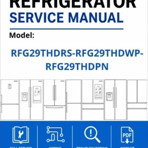 Samsung rfg29thdrs rfg29thdwp rfg29thdpn service manual cover with model code and showing a line drawing of the refrigerator