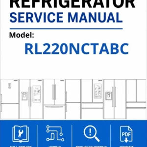 Samsung rl220nctabc service manual cover with model code and showing a line drawing of the refrigerator