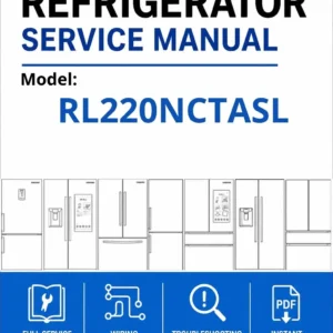 Samsung rl220nctasl service manual cover with model code and showing a line drawing of the refrigerator