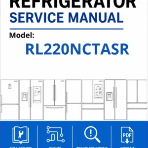 Samsung rl220nctasr service manual cover with model code and showing a line drawing of the refrigerator