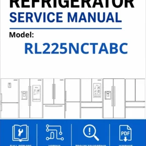 Samsung rl225nctabc service manual cover with model code and showing a line drawing of the refrigerator
