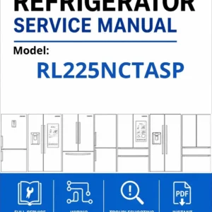 Samsung rl225nctasp service manual cover with model code and showing a line drawing of the refrigerator