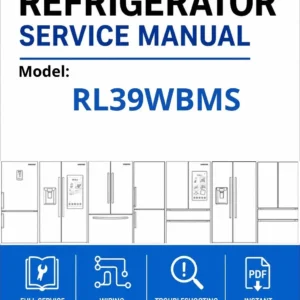 Samsung rl39wbms service manual cover with model code and showing a line drawing of the refrigerator