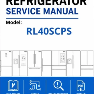 Samsung rl40scps service manual cover with model code and showing a line drawing of the refrigerator