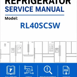 Samsung rl40scsw service manual cover with model code and showing a line drawing of the refrigerator