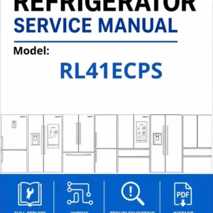 Samsung rl41ecps service manual cover with model code and showing a line drawing of the refrigerator