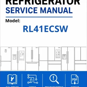 Samsung rl41ecsw service manual cover with model code and showing a line drawing of the refrigerator