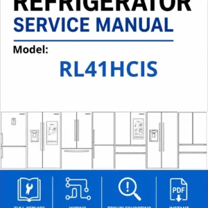 Samsung rl41hcis service manual cover with model code and showing a line drawing of the refrigerator
