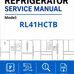 Samsung rl41hctb service manual cover with model code and showing a line drawing of the refrigerator