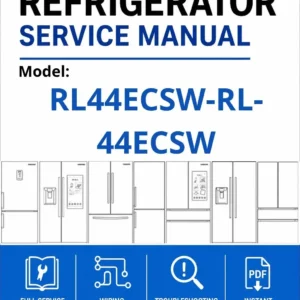 Samsung rl44ecsw rl 44ecsw service manual cover with model code and showing a line drawing of the refrigerator