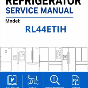 Samsung rl44etih service manual cover with model code and showing a line drawing of the refrigerator