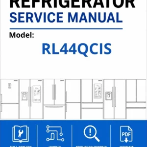 Samsung rl44qcis service manual cover with model code and showing a line drawing of the refrigerator