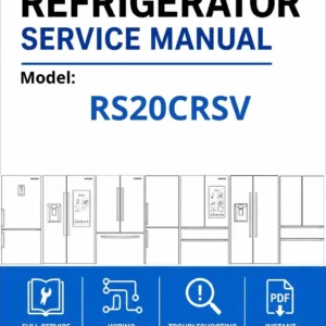 Samsung rs20crsv service manual cover with model code and showing a line drawing of the refrigerator