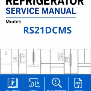 Samsung rs21dcms service manual cover with model code and showing a line drawing of the refrigerator
